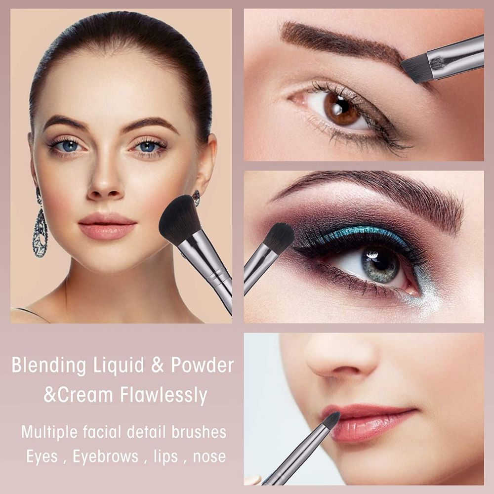 Standing Makeup Brushes Premium Synthetic Foundation Powder Concealers Eye Shadows Makeup 12 Pcs Brush Set, Silver
